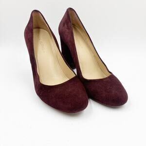Via Spiga Burgundy Red Wine Suede Block Heeled Pumps Round Toe 7.5 M